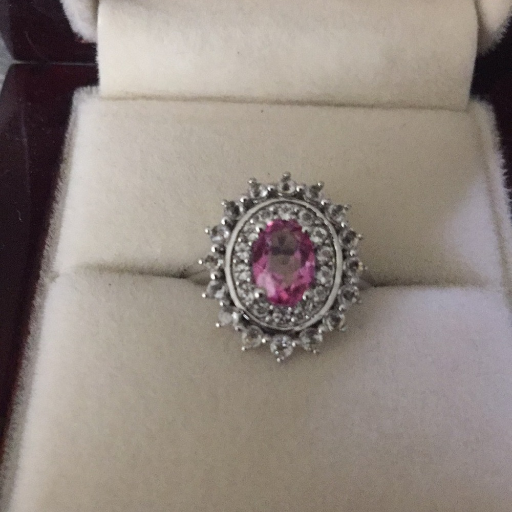 Beautiful pink sapphire and white zircon ring